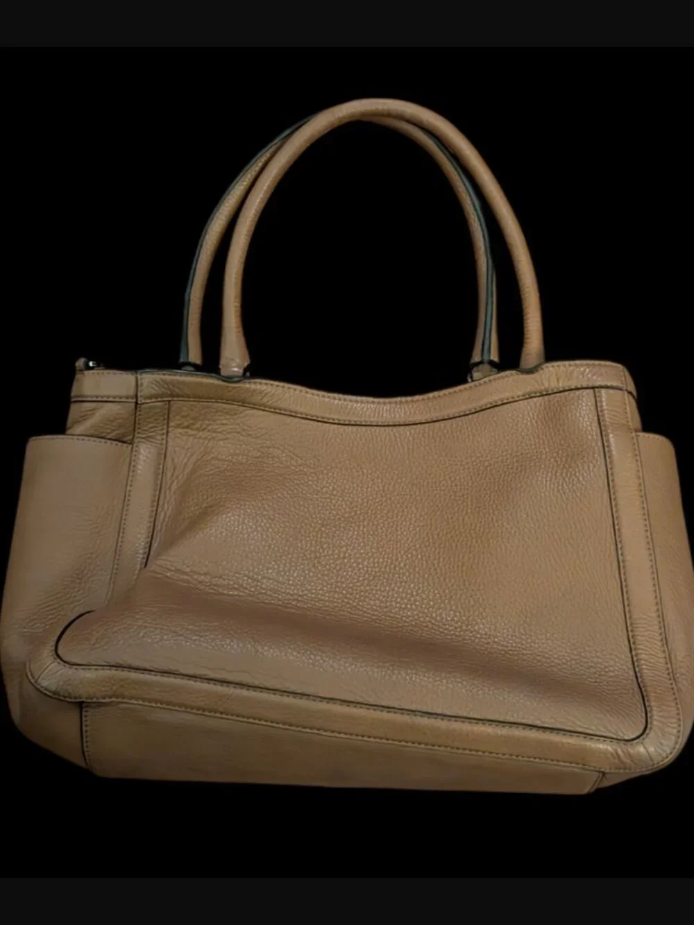 Tory Burch Serif T Satchel Brown Leather Hand Bag Purse No Shoulder Strap